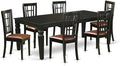 East West Furniture LGNI7-BLK-LC 7 Piece Dining Table Set Consist of a Rectangle Wooden Table with Butterfly Leaf and 6 Faux Leather Dining Room Chairs, 42x84 Inch, Black