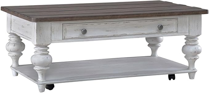 Liberty Furniture River Place Living Room 3 Piece Set - Cocktail Table, 2 End Tables - Riverstone White & Tobacco