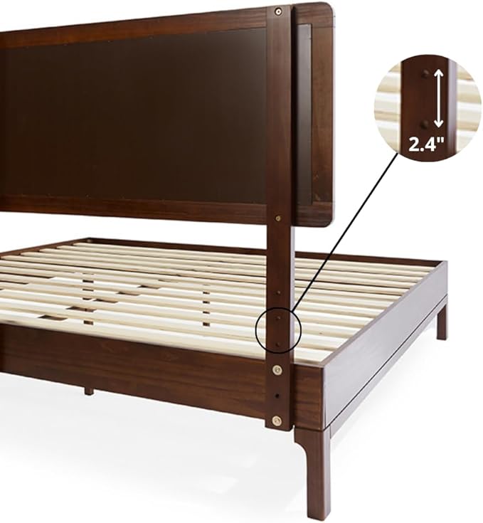 Bme Nipe King 14 Inch Bohemian Bed Frame with Adjustable Wicker Headboard - Rustic & Vintage Unique Style with Acacia Wood - No Box Spring Needed - Easy Assembly - Walnut