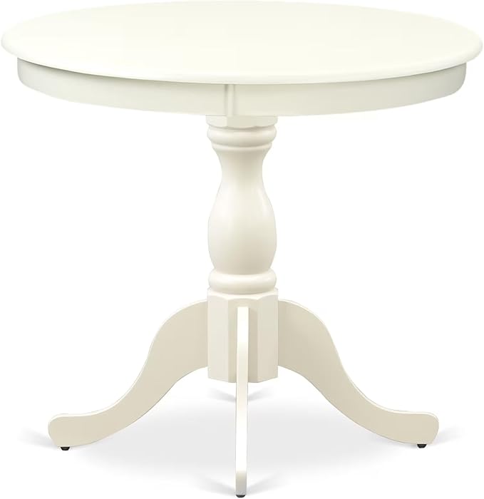 East West Furniture AMGR3-LWH-W 3 Piece Dinette Set for Small Spaces Contains a Round Kitchen Table with Pedestal and 2 Dining Room Chairs, 36x36 Inch, Linen White
