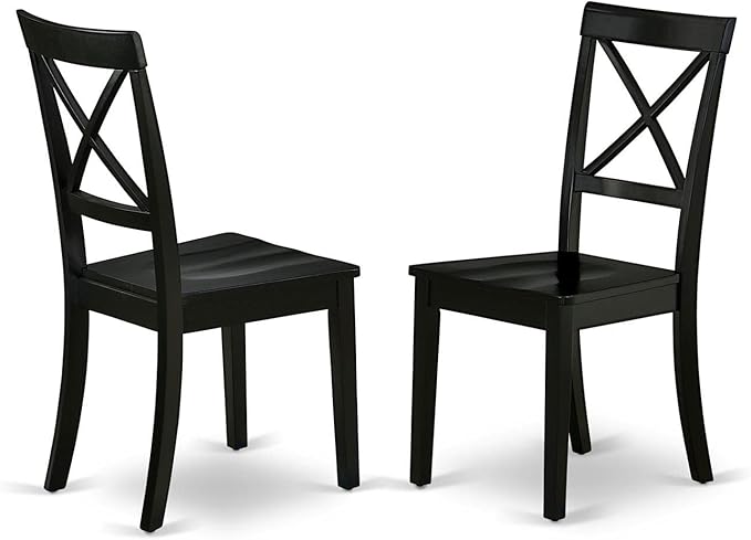 East West Furniture SHBO3-BLK-W 3 Piece Dining Room Furniture Set Contains a Round Kitchen Table with Pedestal and 2 Dining Chairs, 42x42 Inch, Black