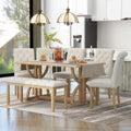 SogesHome 6-Piece Dining Table Set with Upholstered Chairs and Bench, Modern Retro Rectangular Kitchen Table, Rustic Farmhouse Style Decor Dining Table for Dining Room, Breakfast (Natural Wood Wash)