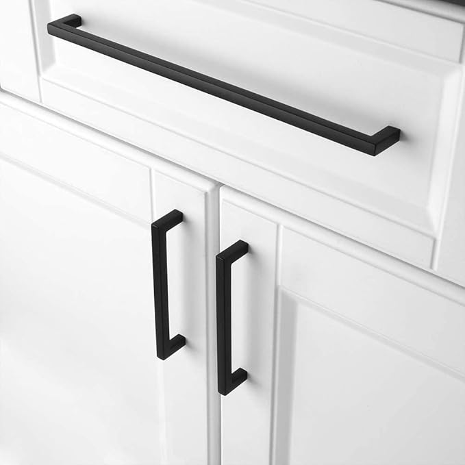 KOOFIZO Solid Square Bar Cabinet Handle - Black Furniture Pull, 10 Inch/256mm Screwhole Distance, Pack of 5 for Kitchen Cupboard Door, Bedroom Dresser Drawer, Bathroom Wardrobe Hardware