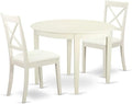 East West Furniture BOST3-LWH-LC 3 Piece Modern Dining Table Set Contains a Round Kitchen Table and 2 Faux Leather Kitchen Dining Chairs, 42x42 Inch, Linen White