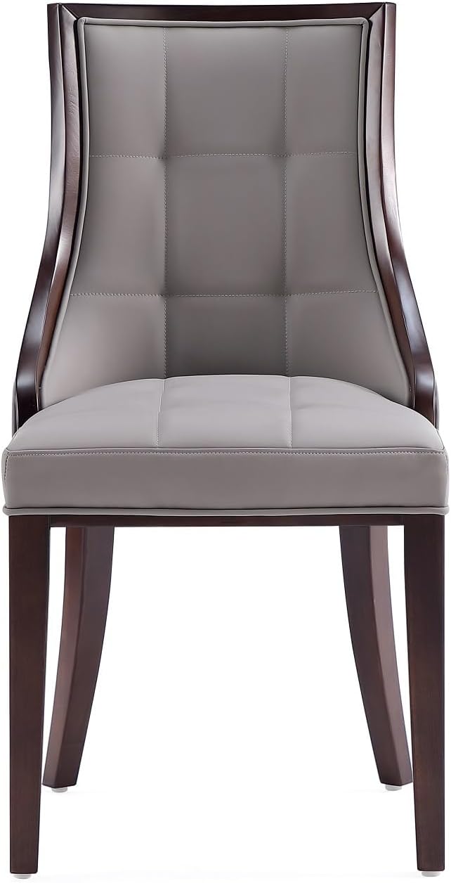 Manhattan Comfort Fifth Avenue Faux Leather Dining Chairs, Parsons Accent Furniture with Padded Wingback Seat, Fine Rectangular Stitching and Solid Beech Wood Frame, Set of 2, Grey