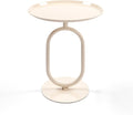 Lantern-Shaped Metal End Table, Small Round Side Accent Pedestal Modern Coffee Drink Cocktail Table for Living Room Corners Small Spaces(21.3'' Height,Cream White)