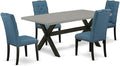 East West Furniture X697EL121-5 5 Piece Dining Room Table Set Includes a Rectangle Kitchen Table with X-Legs and 4 Blue Linen Fabric Parson Dining Chairs, 40x72 Inch, Multi-Color