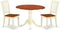 East West Furniture DLDA3-BMK-W 3 Piece Dining Room Furniture Set Contains a Round Dining Table with Dropleaf and 2 Wood Seat Chairs, 42x42 Inch, Buttermilk & Cherry