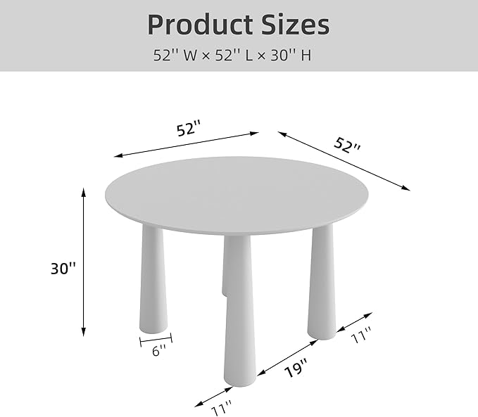 Casaphoria 52" Round Dining Table, Kitchen Table for 6 with Arc-Shaped Edge Top and Cylindrical Legs, Easy Assembly for Living Room, Dining Room, Oak