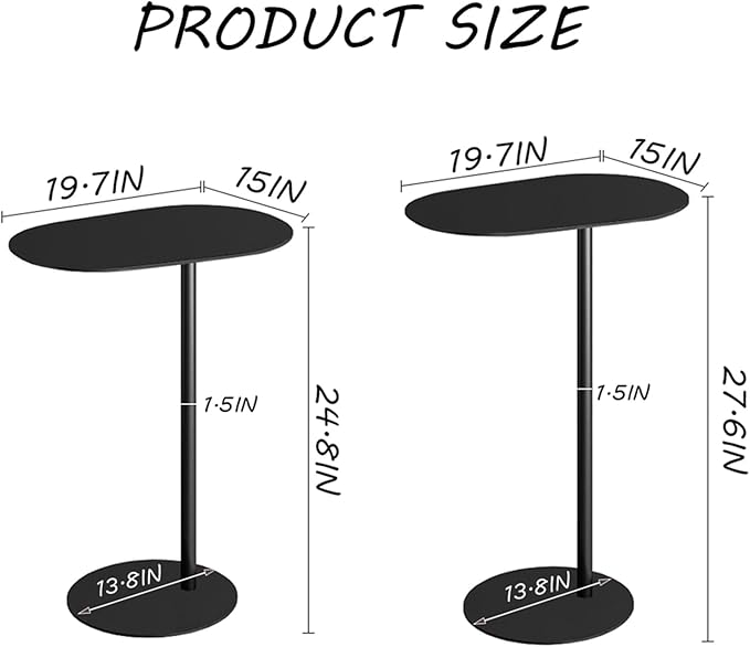 C-Shaped Side Table, Iron End Table for Couch Sofa and Bed, Small Metal Black Side Tables for Living Room Bedroom (Black, High-24.8in/63cm)