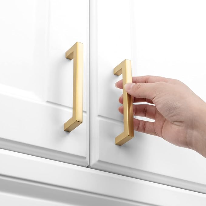 KOOFIZO 30-Pack Solid Square Bar Cabinet Handle - Brushed Gold Furniture Pull, 3 Inch/76mm Screwhole Distance for Kitchen Cupboard Door, Bedroom Dresser Drawer, Bathroom Wardrobe Hardware