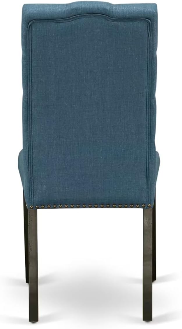 East West Furniture V677EL121-6 6 Piece Modern Dining Table Set Contains a Rectangle Wooden Table with V-Legs and 4 Blue Linen Fabric Parson Chairs with a Bench, 40x72 Inch, Multi-Color