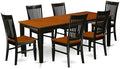 East West Furniture QUWE7-BCH-W 7 Piece Dining Table Set Consist of a Rectangle Dinner Table with Butterfly Leaf and 6 Dining Room Chairs, 40x78 Inch, Black & Cherry