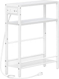 HOOBRO Small Narrow Side Table with Charging Station, Skinny End Table for Small Spaces, Slim Nightstand with USB Ports Outlet, Sofa Beside Table with Storage Shelf, White WT102UBZ01