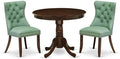 East West Furniture ANDA3-AWA-22 3 Piece Kitchen Table & Chairs Set Includes a Round Dining Table with Pedestal and 2 Polyester Fabric Upholstered Chairs, 36x36 Inch, Antique Walnut