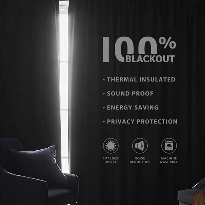 Joydeco Natural Linen Curtains 108 inch Length 2 Panels Set Burg 100% Blackout Patio Door Curtain Room Darkening Sliding Door Curtains Thermal Insulated Back tab Rod Pocket(105x108 inch, Light Grey)