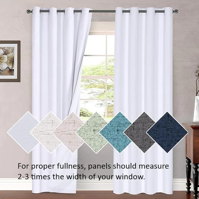 H.VERSAILTEX Linen Blackout Curtains 96 Inches Long, 100% Absolutely Blackout Thermal Insulated Textured Linen Look Curtain Draperies for Living Room with White Liner, 2 Panels, Dove Gray