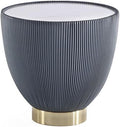 Manhattan Comfort Anderson Modern 18" Round End Table 2.0 | Ceramic Marble Tabletop, Elegant Pleated Leatherette Design & Gold Stainless Steel Base, Fully Assembled Accent Furniture, Set of 1, Grey