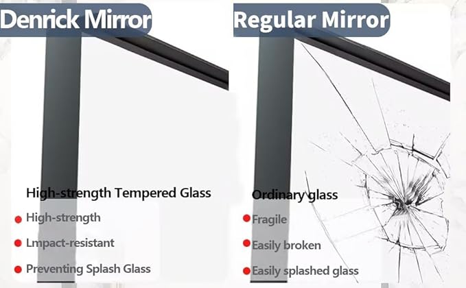 DENRICK 30X36 Inch Black Metal Framed Bathroom Mirror for Wall, Brushed Black Bathroom Vanity Mirrors, Anti-Rust, Tempered Glass, Hangs Horizontally or Vertically