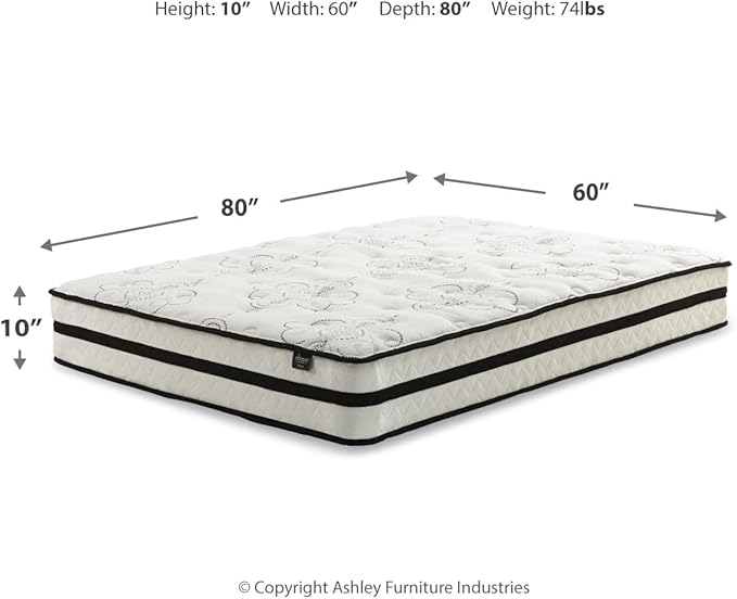 Signature Design by Ashley Queen Size Chime 10 Inch Medium Firm Hybrid Mattress with Cooling Gel Memory Foam for Pressure Relief, Fiberglass Free, Mattress In A Box