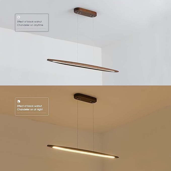 51" Wood Linear Pendant Light Wood Dining Room Light Fixture Modern Pool Table Lights Kitchen Island Lights for Dining Room Bar Kitchen Island Walnut Color