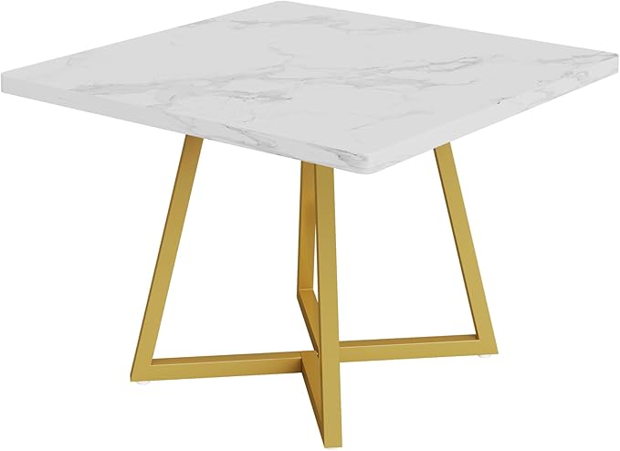 Tribesigns Square Dining Table for 2, 31.5" Modern Dinner Table with Metal Base, Kitchen Table for Dining Room, Small Space, Apartment, White & Gold