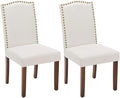 Kitchen Chairs Set of 2 Modern Upholstered Fabric Seat with Nailhead Trim and Ergonomic Lumbar Support for Living Room and Rustic Farmhouse Dining Area, Beige
