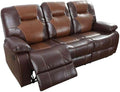 Manual Breathing Leather Reclining Sofa, Comfortable Wide Lazy Leather Couch for Living Room (Brown, Three-Seater)