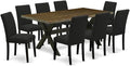 East West Furniture X677AB624-9 9 Piece Dining Table Set Includes a Rectangle Kitchen Table with X-Legs and 8 Black Color Linen Fabric Parson Dining Room Chairs, 40x72 Inch, Multi-Color