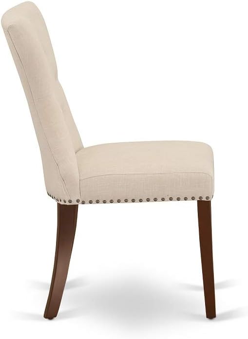 East West Furniture MLGA3-MAH-32 3 Piece Dining Room Table Set Contains a Rectangle Kitchen Table with Butterfly Leaf and 2 Light Beige Linen Fabric Parson Chairs, 36x54 Inch, Mahogany