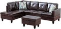Brown L-Shaped 3-Piece Faux Leather Sofa with Storage Ottoman Set, Sectional Couch Sofa Set for Living Room, Office, Small Space