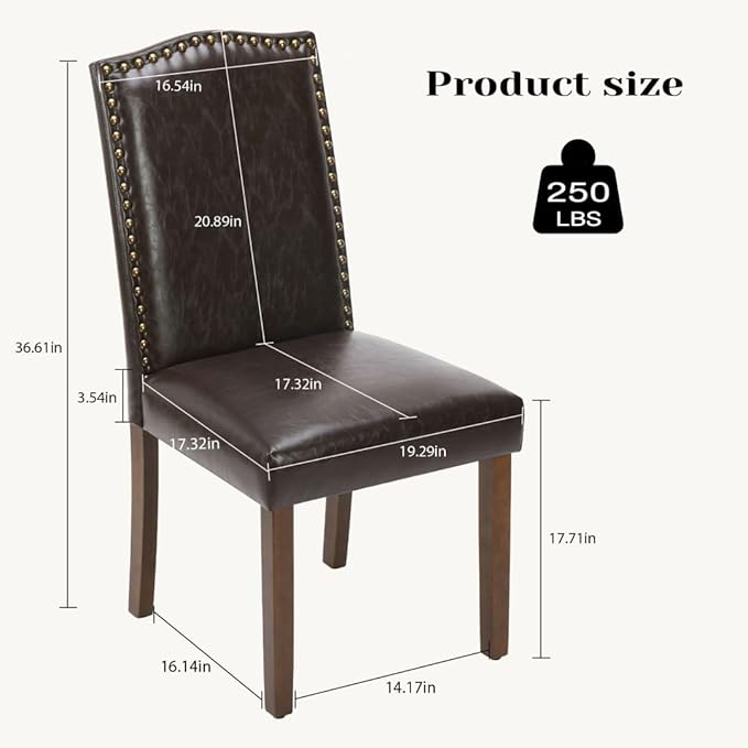 Kitchen Chairs Set of 6 Modern Upholstered Fabric Seat with Nailhead Trim and Ergonomic Lumbar Support for Living Room and Rustic Farmhouse Dining Area, Dark Brown