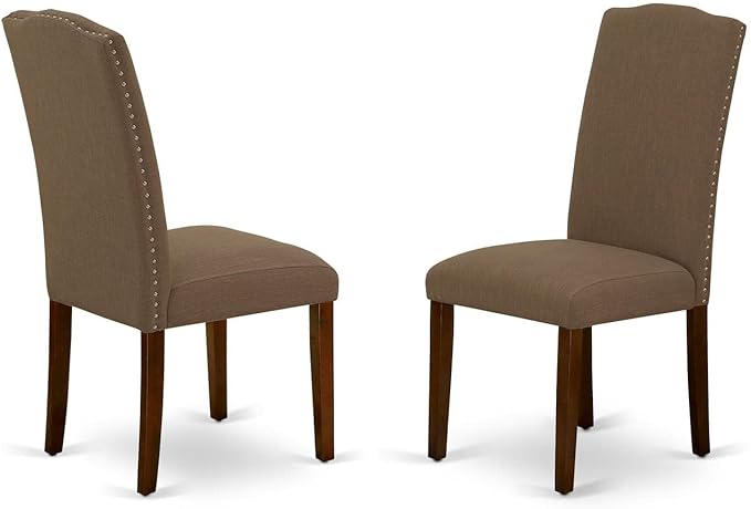 East West Furniture ANEN5-MAH-18 5 Piece Dining Table Set for 4 Includes a Round Kitchen Table with Pedestal and 4 Dark Coffee Linen Fabric Parson Dining Chairs, 36x36 Inch, Mahogany