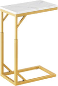 C-Shaped End Table, Small Sofa Table with Metal Frame, Adjustable Height Side Table for Couch, Living Room, Bedroom, Bedside (Gold, Large)