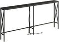 Masupu 70.9" Console Table with Power Outlet, Modern Narrow Long Sofa Table Behind Couch, Skinny Entry Table, Industrial Sofa Table with Metal Frame for Hallway, Living Room, Classic Black