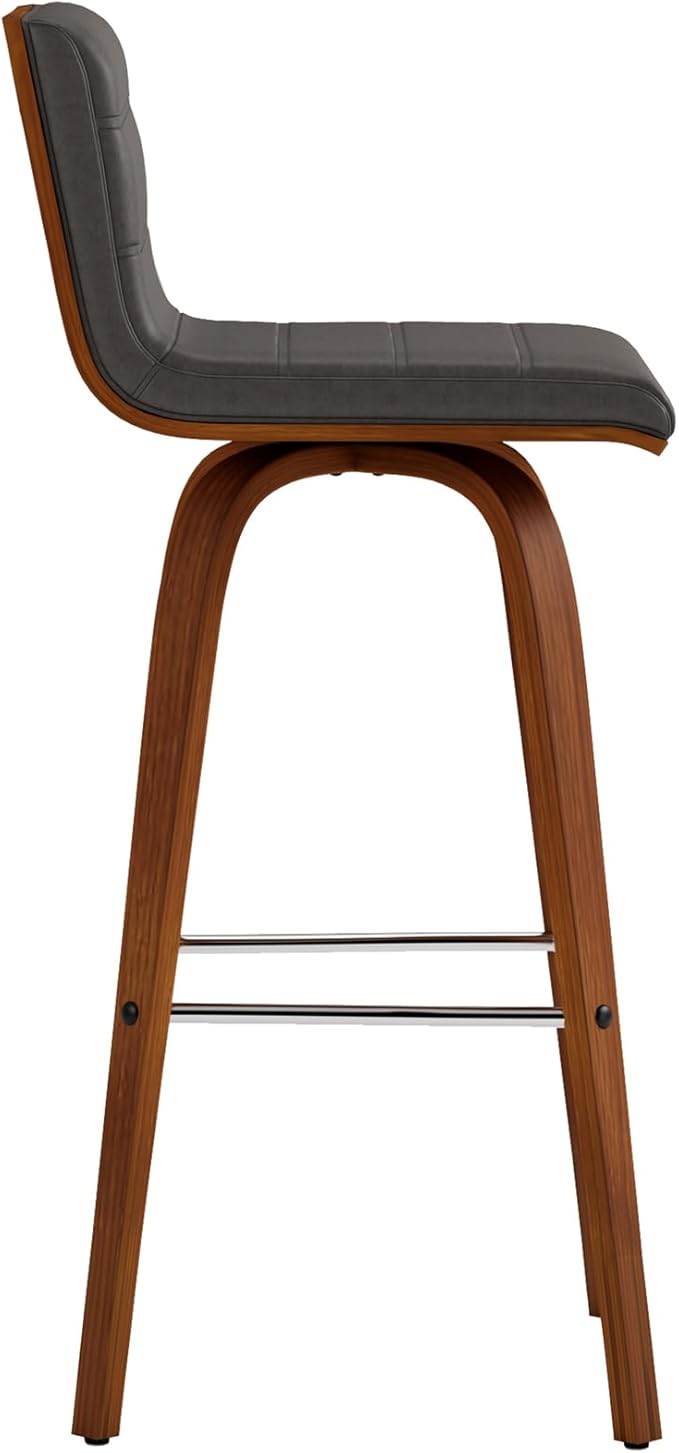 Vienna 30" Swivel Bar Stool in Walnut Wood Finish with Gray Faux Leather - Set of 4