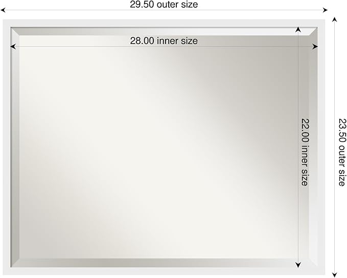 Amanti Art White Bathroom Mirror for Over Sink, 24x30 Incline White Rectangle Vanity Mirror, Large Modern Contemporary Wood Frame, Hangs Horizonally and Vertically, Bathroom Wall Decor, Beveled Edge