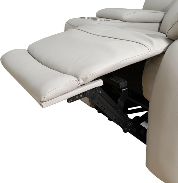 Electric Power Recliner Loveseat Genuine Breathing Leather Recliner Couch 2-Seater, Comfy Wide Lazy Top Grain Leather Sofa with USB Port, Center Console, Cup Holders (Grey, Two Seater Loveseat)