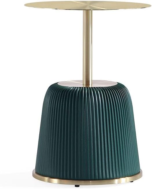Manhattan Comfort Anderson Modern 15.75" Round End Tables 1.0 - Elegant Leatherette Upholstered Base with Pleated Design & Gold Steel Tabletop, Fully Assembled Accent Furniture, Set of 1, Green