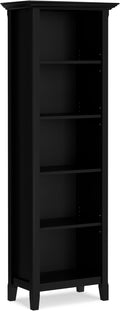 SIMPLIHOME Amherst Bookcase - 70 inch Tall 5-Shelf Solid Wood Bookshelf in Black, Transitional Storage for Living Room, Study Room or Office with Adjustable Shelves and Tapered Legs