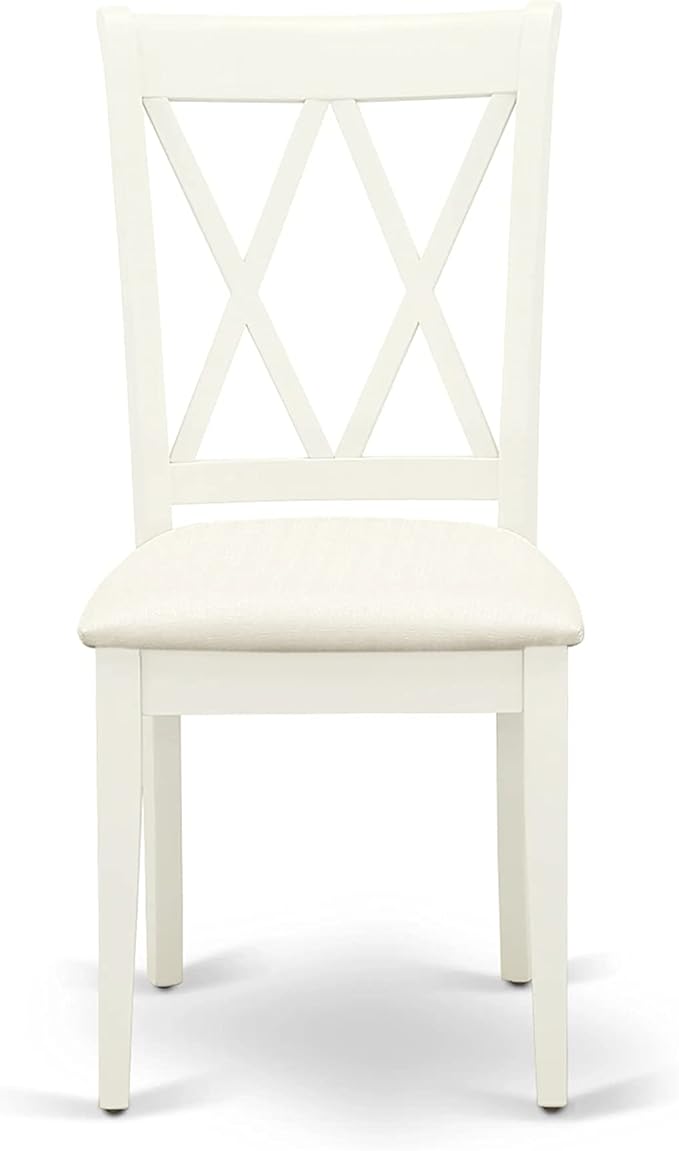 East West Furniture DOCL6-LWH-C 6 Piece Modern Dining Table Set Contains a Rectangle Wooden Table with Butterfly Leaf and 4 Linen Fabric Dining Chairs with a Bench, 42x78 Inch, Linen White