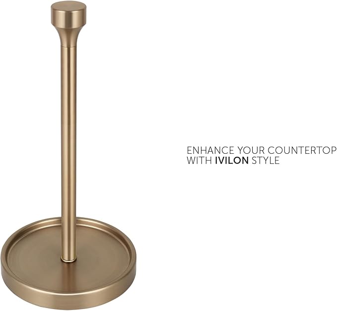 Ivilon Countertop Paper Towel Holder - Modern Bell End Minimalist Design - Color Warm Gold
