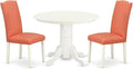 East West Furniture SHEN3-LWH-78 3 Piece Dining Table Set Contains a Round Kitchen Table with Pedestal and 2 Pink Flamingo Faux Leather Upholstered Chairs, 42x42 Inch, Linen White