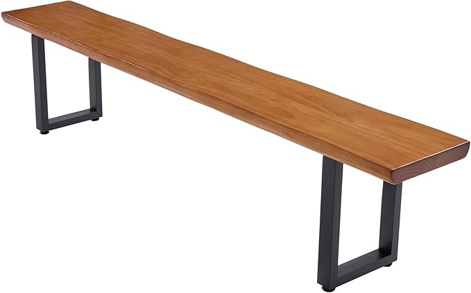 Solid Wood Top Bench with Metal Legs Durable Long Bench for Home Office Living Room Dining Room Versatile Multi Size Options Perfect Chair Stool Dining Bench Dining Chair (Light brown bench, 55.12in)