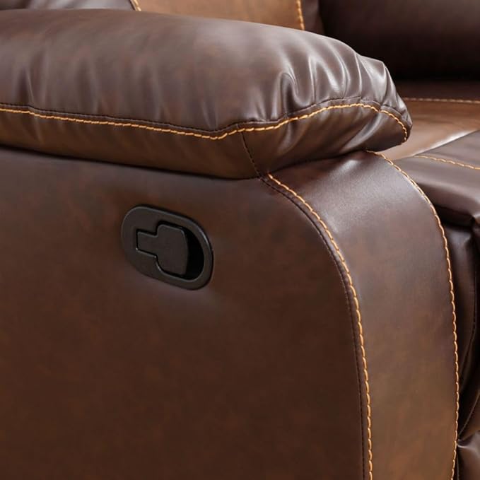 Manual Breathing Leather Recliner Sofa, Leather Recliner Couch, Comfortable Wide Lazy Leather Sofa for Living Room (Brown, 3-Piece)