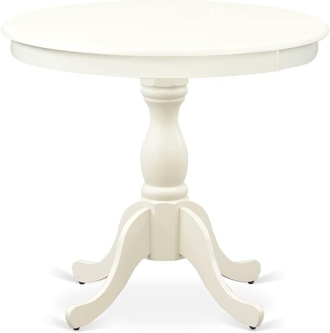 East West Furniture AMDR3-LWH-07 3 Piece Dining Table Set for Small Spaces Contains a Round Kitchen Table with Pedestal and 2 Gray Linen Fabric Upholstered Chairs, 36x36 Inch, Linen White
