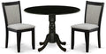 East West Furniture DLMZ3-AB6-06 3 Piece Modern Dining Table Set Contains a Round Wooden Table with Dropleaf and 2 Shitake Linen Fabric Parsons Dining Chairs, 42x42 Inch, Wirebrushed Black