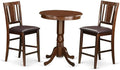 East West Furniture EDBU3-MAH-LC 3 Piece Counter Height Dining Table Set Contains a Round Wooden Table with Pedestal and 2 Faux Leather Upholstered Chairs, 30x30 Inch, Mahogany