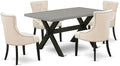 East West Furniture X696FR102-5 5 Piece Dining Set Includes a Rectangle Dining Room Table with X-Legs and 4 Light Beige Linen Fabric Upholstered Chairs, 36x60 Inch, Multi-Color