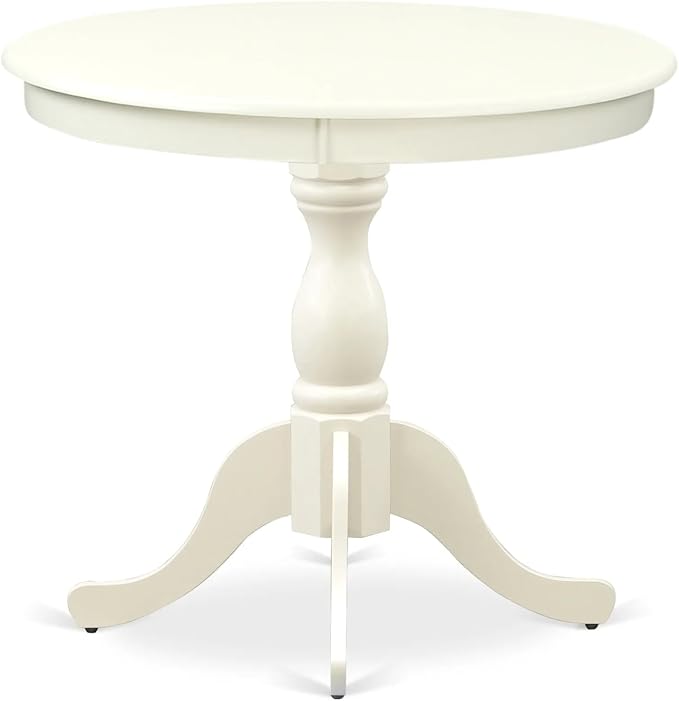 East West Furniture AMDA3-LWH-W 3 Piece Dinette Set for Small Spaces Contains a Round Kitchen Table with Pedestal and 2 Dining Chairs, 36x36 Inch, Linen White